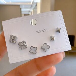 Elegant & Versatile Clover Stud Earrings  3 Pair Set S925 Post back Brand New